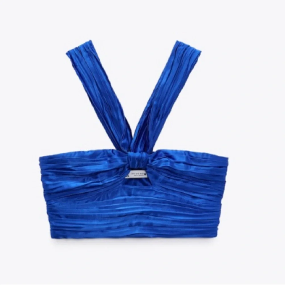 NEW! Zara  Satin Cobalt Blue Cropped Top Size XL
